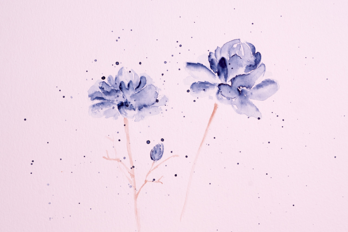 Blaue Blumen mit Aquarell gemalt