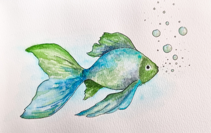 Ein Fisch mit Aquarell und Fineliner gemalt