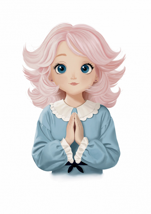 Betendes Mädchen mit Rosafarbenen Haaren - Digitalart
