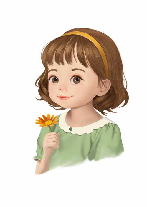 Kleines Mädchen mit Blume - Digitalart