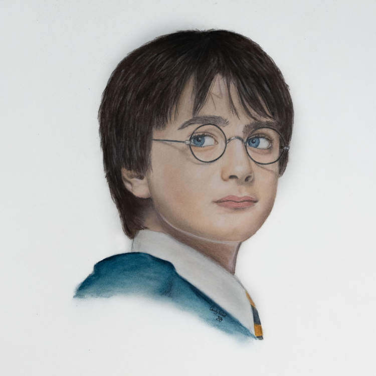 Harry Potter mit Pastellkreide und Buntstiften gemalt