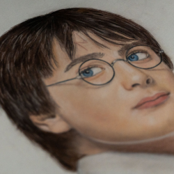 Portrait von Harry Potter mit Pastellkreide und Buntstift